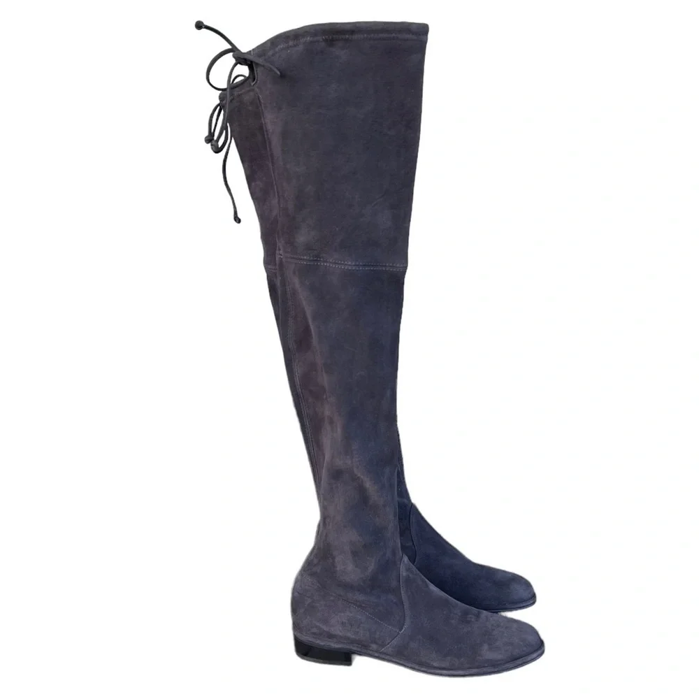 Stuart Weitzman Lowland Suede Over The Knee Boots Size 7.5M Gray Stretch Spain